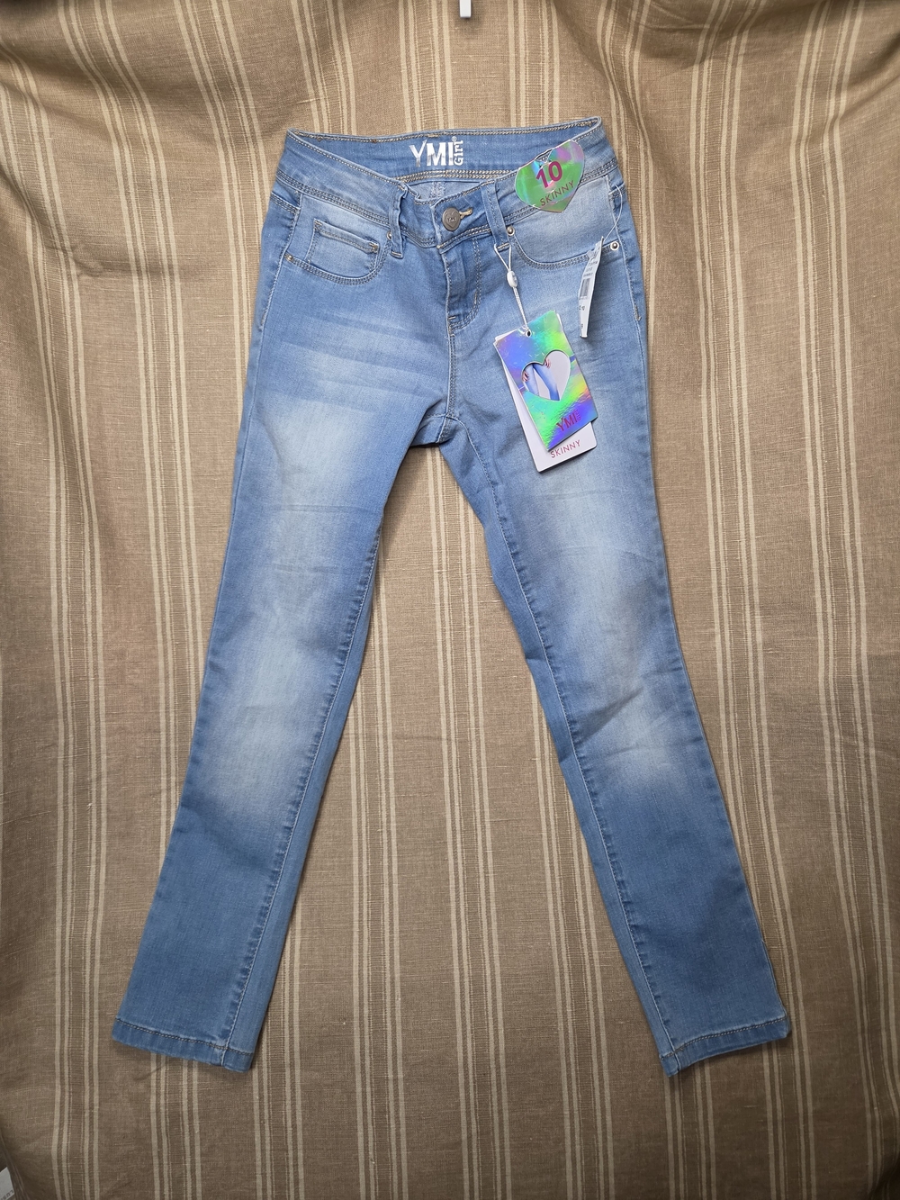 YMI Girls Size 10 Light Wash Blue Slim Skinny Denim Jeans Stretch Pockets